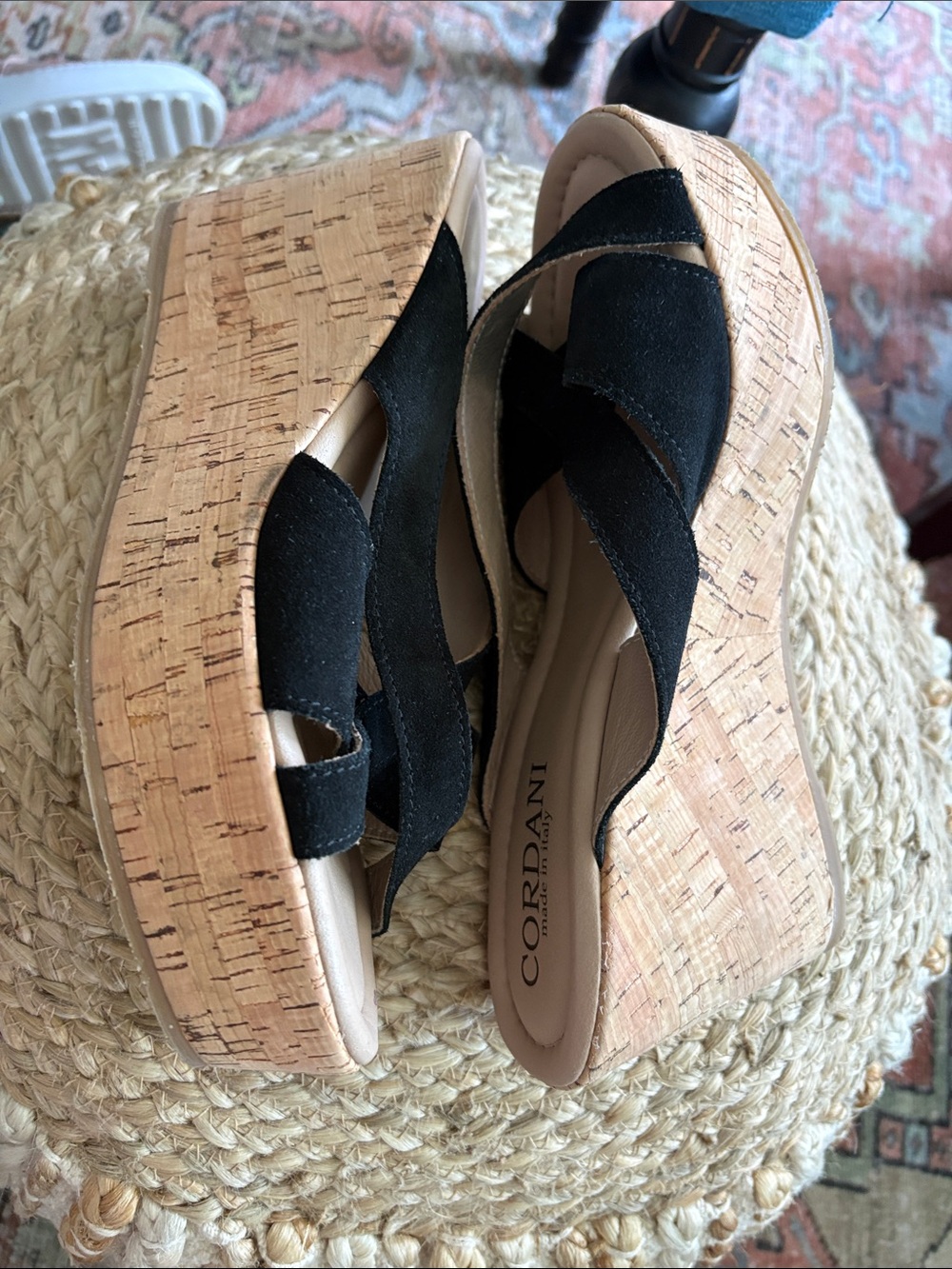 Cordani Devon Black Suede Strap Cork Wedge Platform Sandal Made in Italy Size 40